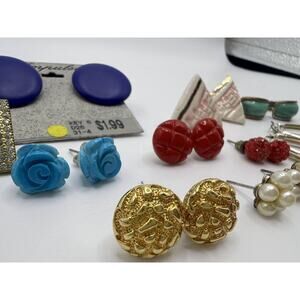 Vintage To Now Costume Earrings 10 Pc Lot Pierced Rhinestone Hoops Music Flowers